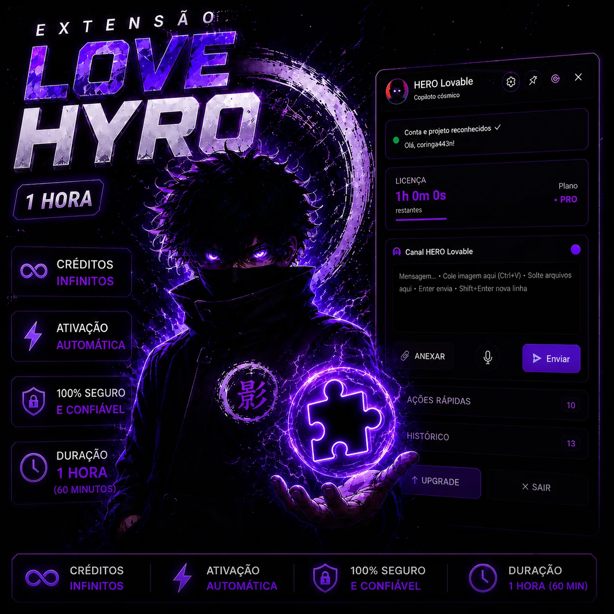 Extensão Créditos Lovable Infinitos por 1 Hora (Teste)